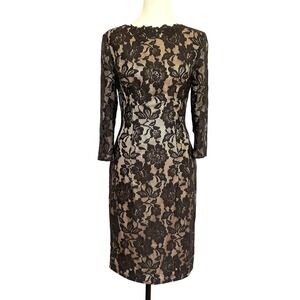 y2k deadstock Mandalay Julian Joyce Unconventional Lace Dress Nude Black‎ Size 4
